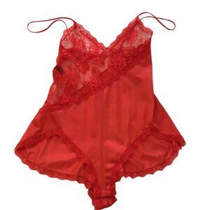 Vintage Bob Mackie for Gyldons Women Teddy Bodysuit Red Romper Sheer Lace Sz S